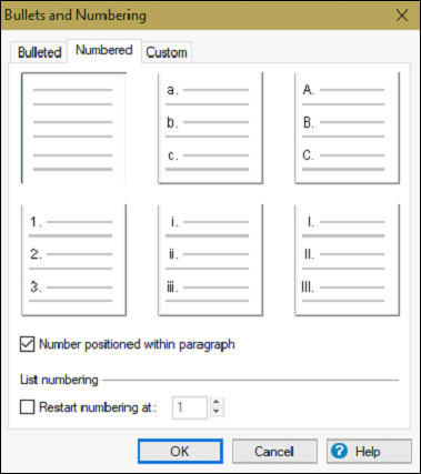 Lists Numbering