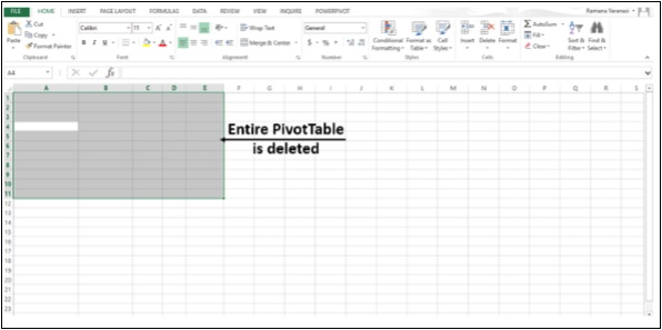 Delete Entire PivotTable