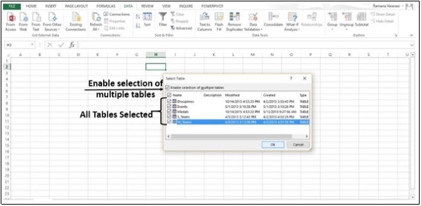 Enable Selection Multipule Table