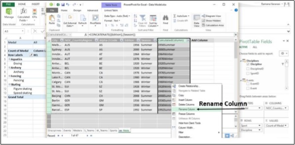 PowerPivot Rename Column