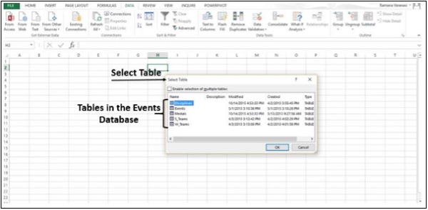 Select Events Table