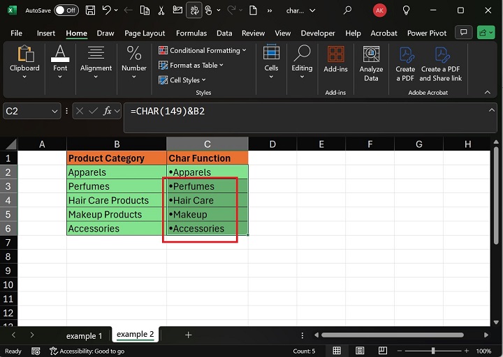 Bullet Point with Each Cell Reference