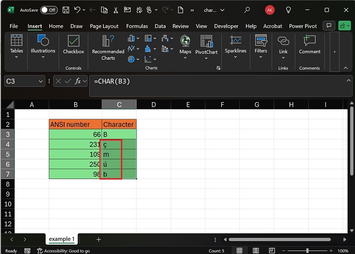 C7 Cell to imply CHAR Function