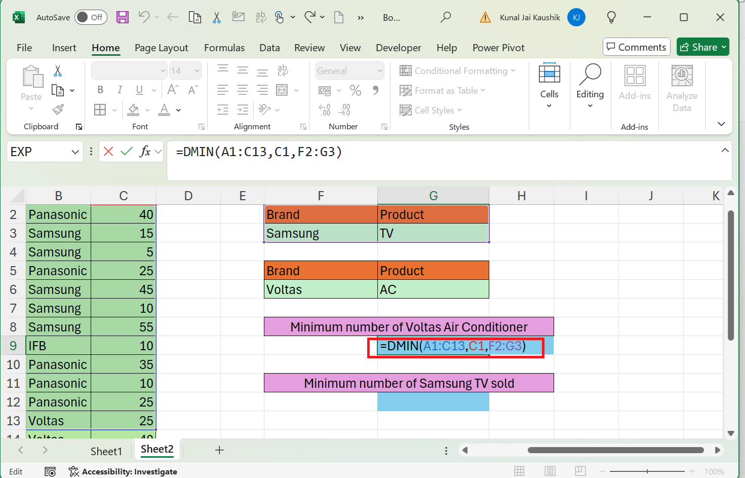 DMIN Function 1