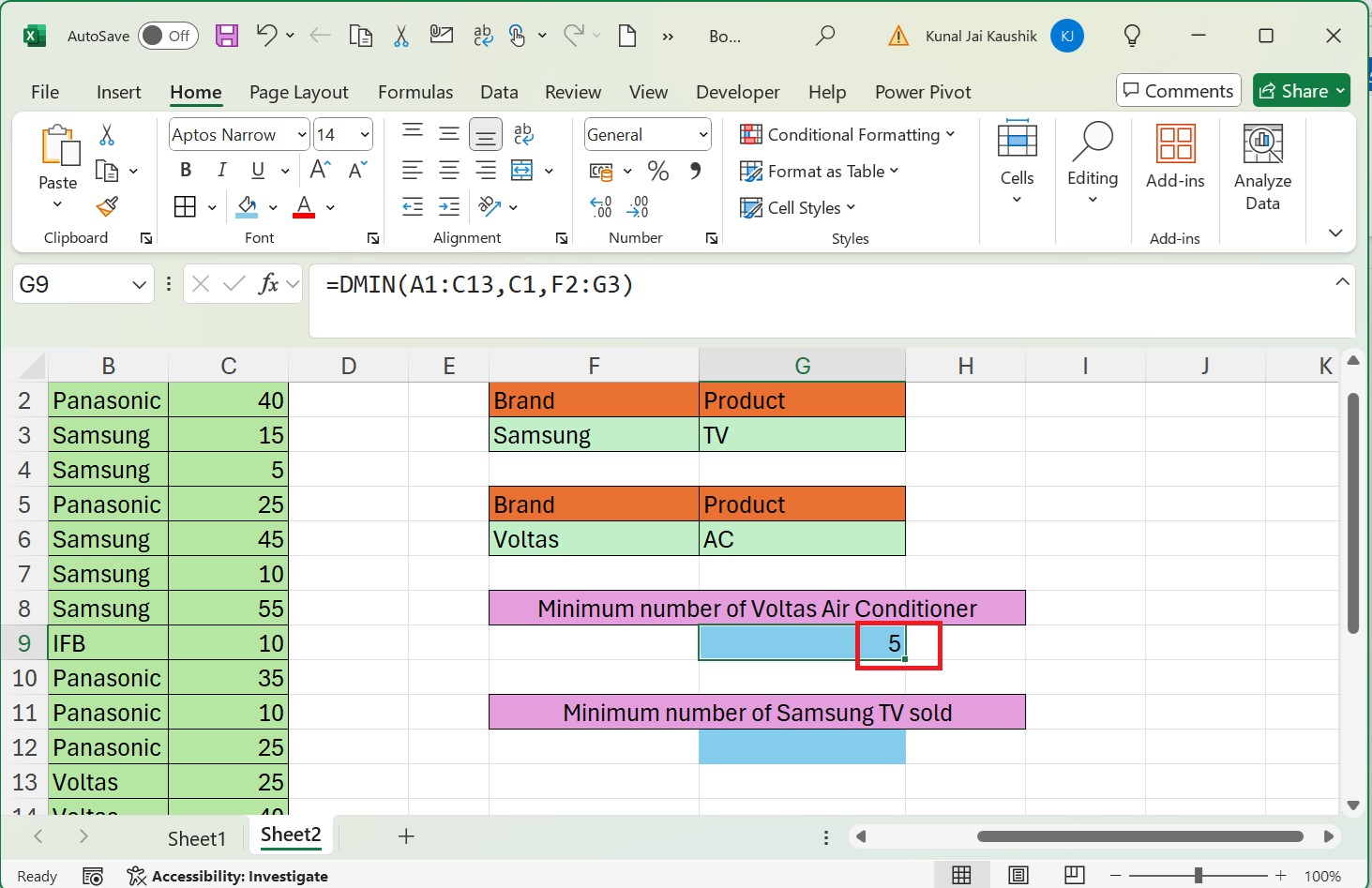 DMIN Function 2