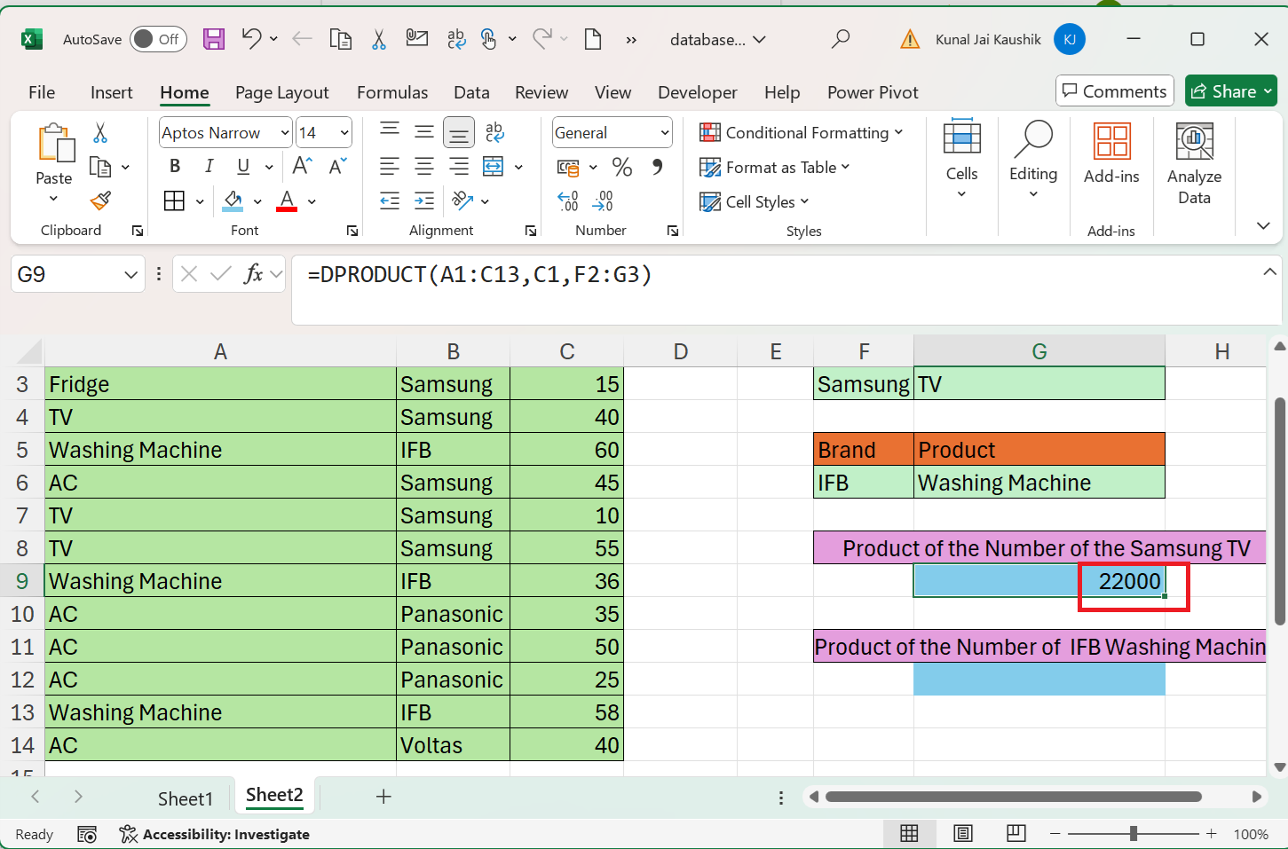 DPRODUCT Function 2