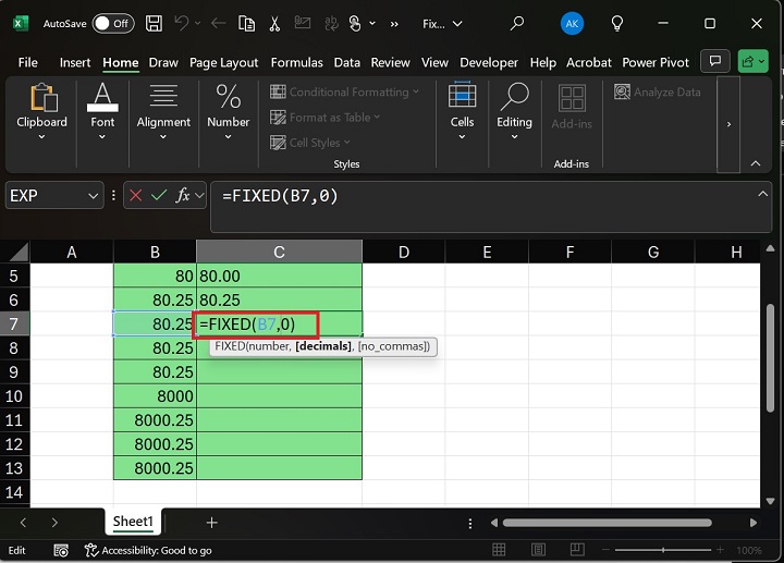 Enter formula FIXED in C7 Cell