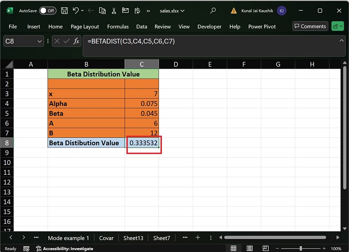 Excel BETADIST Function 2