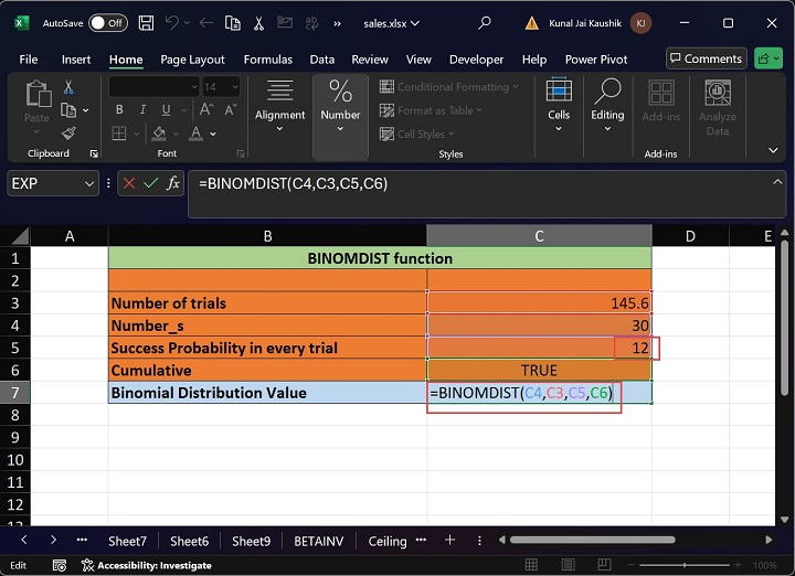 Excel BINOMDIST Function 11