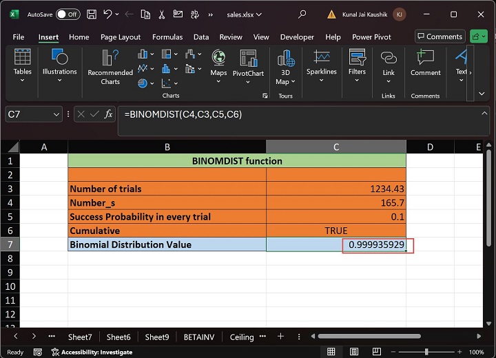 Excel BINOMDIST Function 2