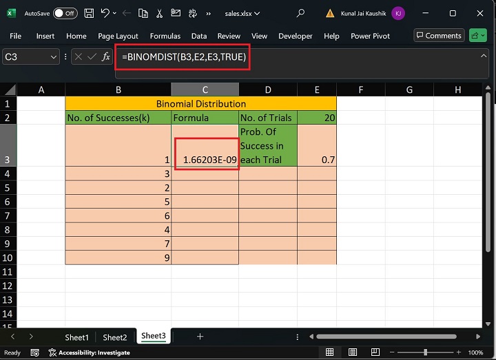 Excel BINOMDIST Function 4