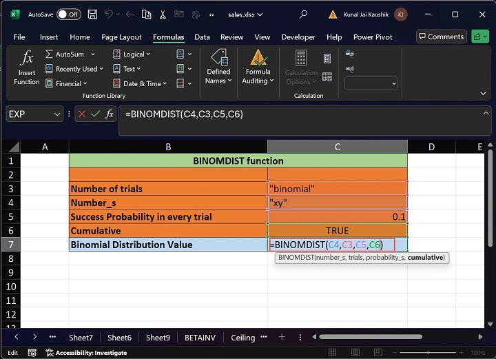 Excel BINOMDIST Function 7