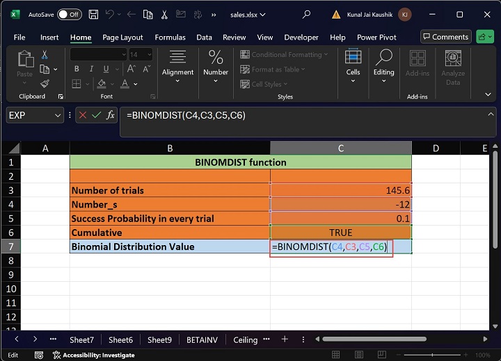 Excel BINOMDIST Function 9