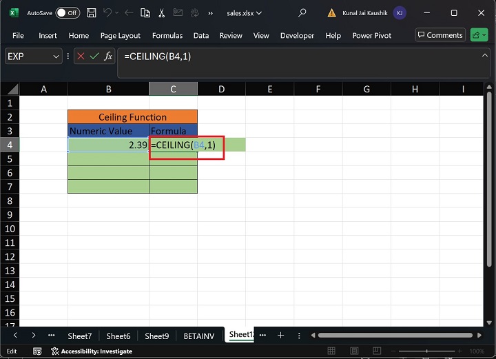 Excel Ceiling Function 1