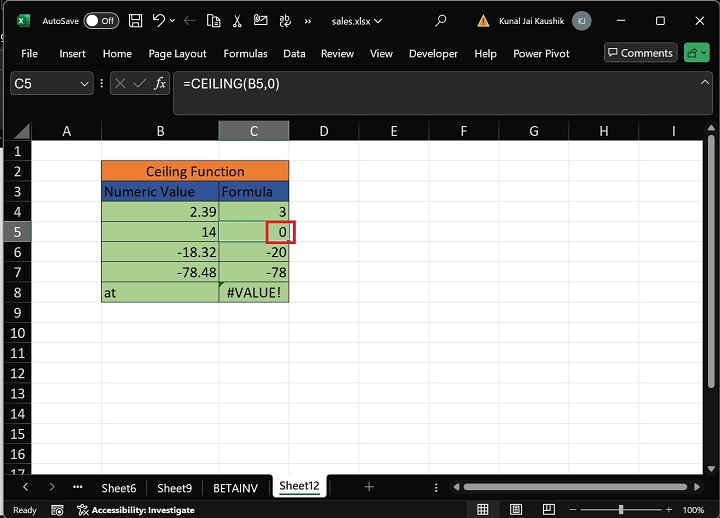 Excel Ceiling Function 12