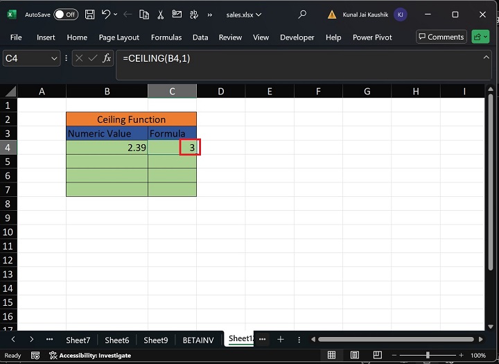 Excel Ceiling Function 2