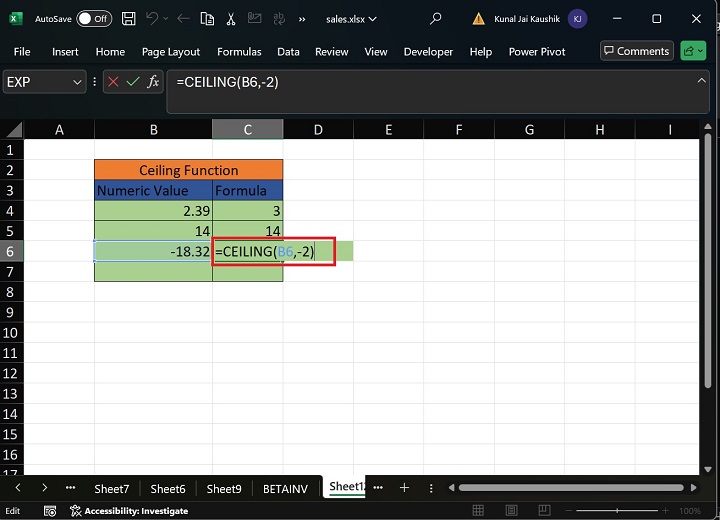 Excel Ceiling Function 5