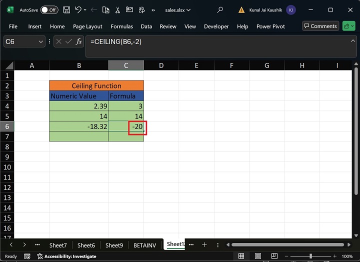 Excel Ceiling Function 6