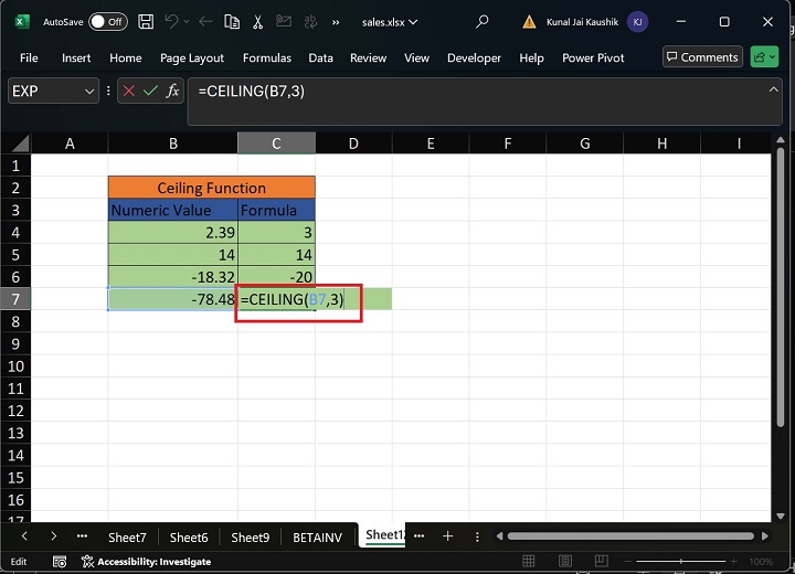 Excel Ceiling Function 7