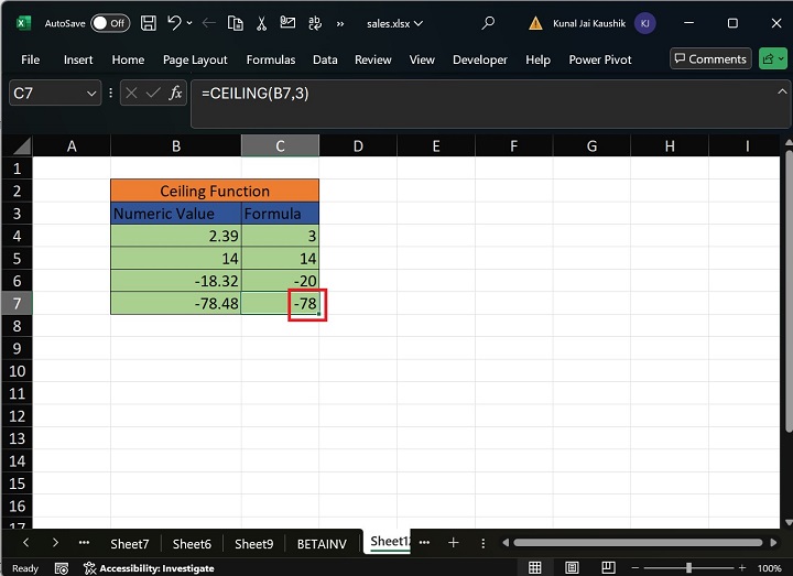 Excel Ceiling Function 8