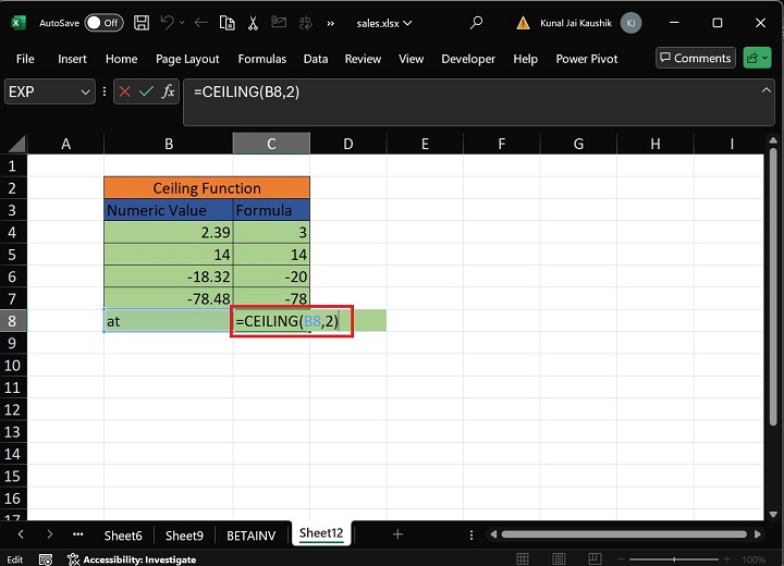 Excel Ceiling Function 9