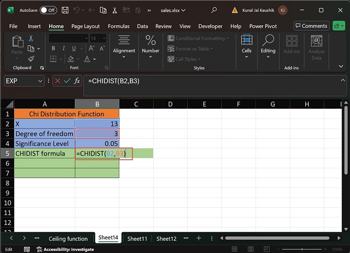 Excel CHIDIST Function 1