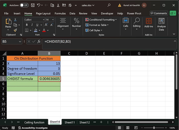 Excel CHIDIST Function 2