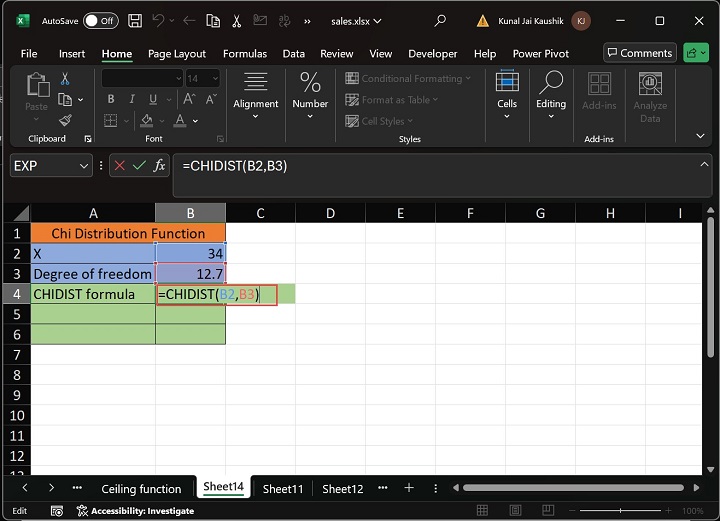 Excel CHIDIST Function 3