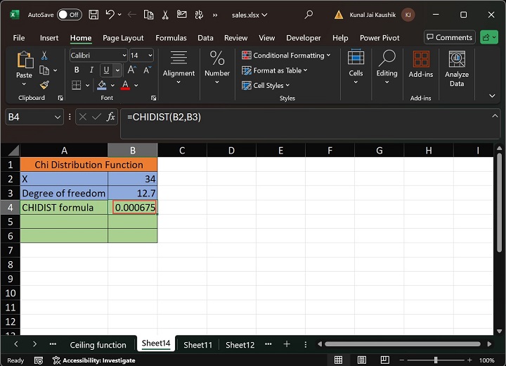 Excel CHIDIST Function 4