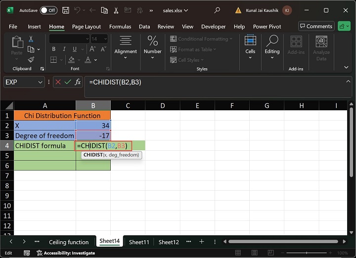 Excel CHIDIST Function 8