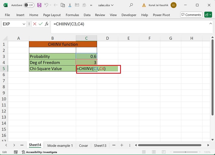 Excel CHIINV function 1