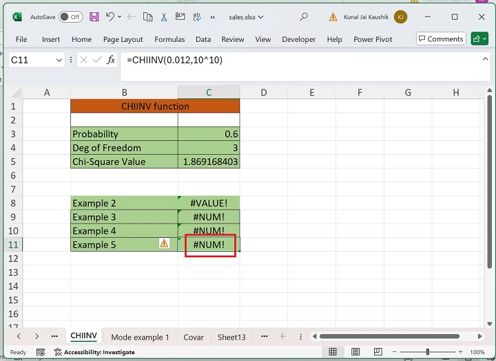 Excel CHIINV function 10