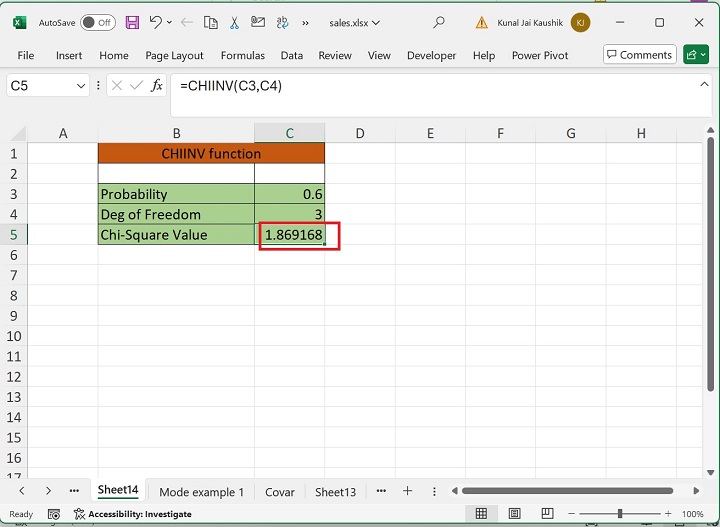 Excel CHIINV function 2