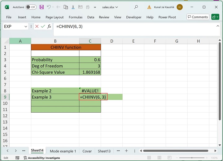 Excel CHIINV function 5