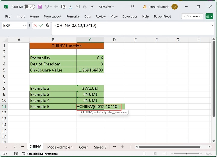 Excel CHIINV function 9