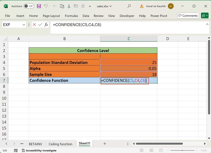 Excel CONFIDENCE Function 1