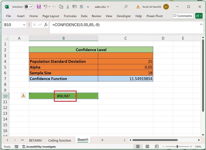 Excel CONFIDENCE Function 10