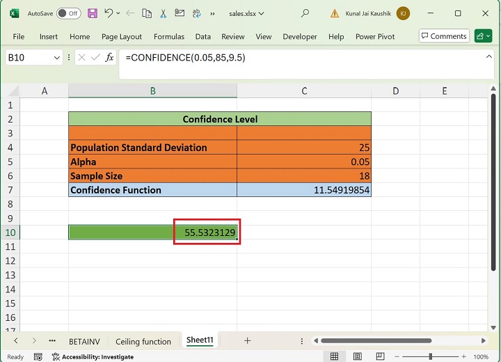 Excel CONFIDENCE Function 12