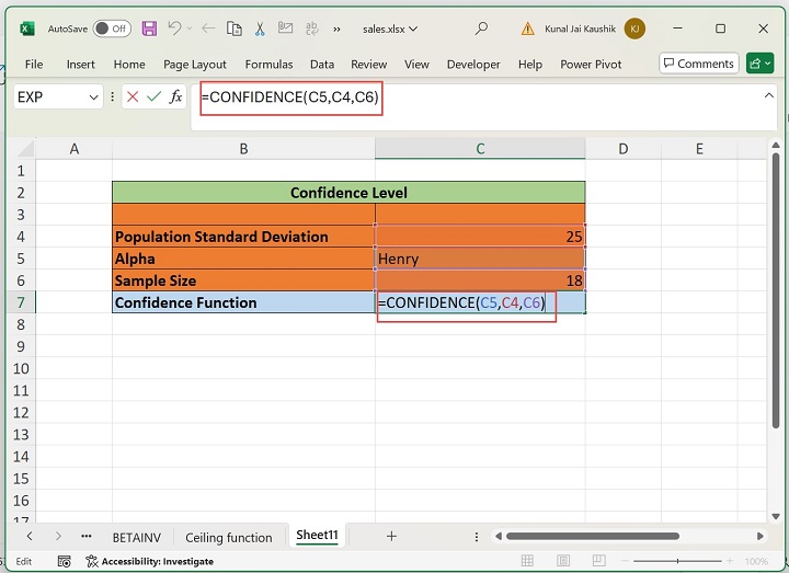 Excel CONFIDENCE Function 3