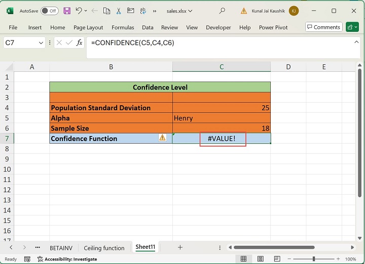 Excel CONFIDENCE Function 4