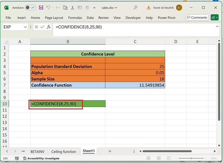 Excel CONFIDENCE Function 5