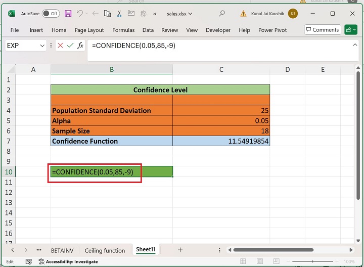 Excel CONFIDENCE Function 9