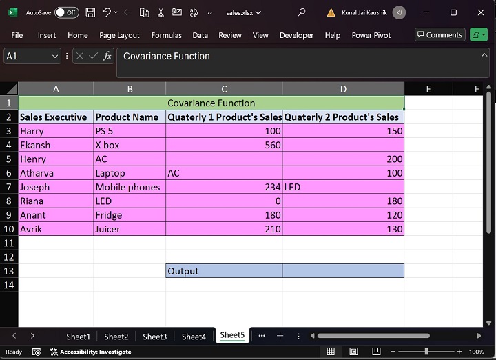 Excel COVAR Function 3