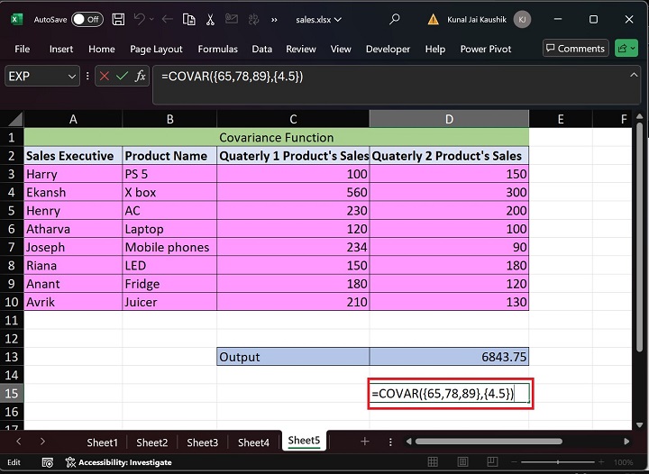 Excel COVAR Function 6