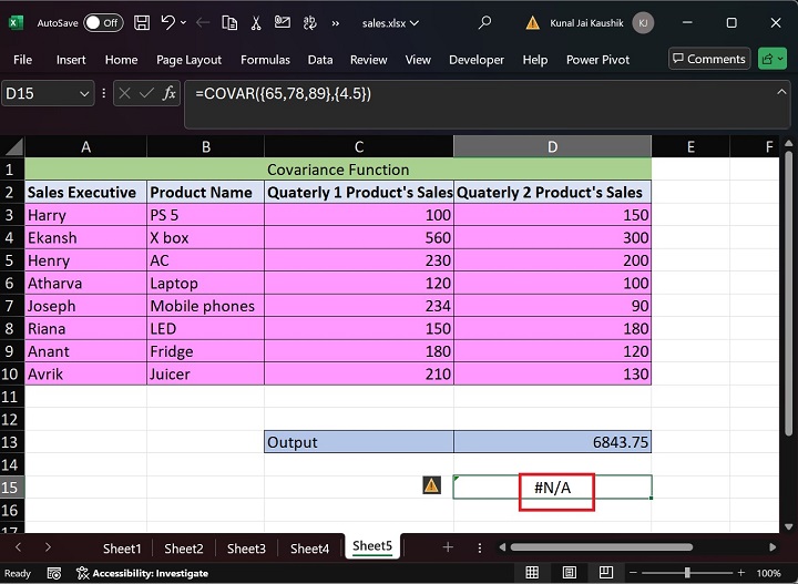 Excel COVAR Function 7