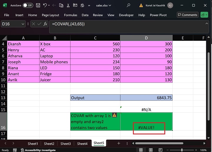 Excel COVAR Function 9