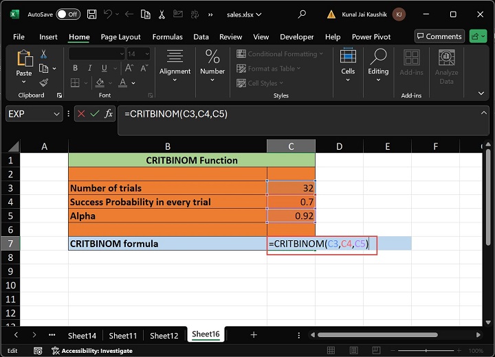 Excel CRITBINOM Function 1