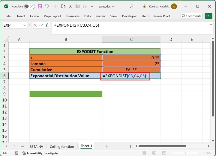 Excel EXPONDIST Function 1