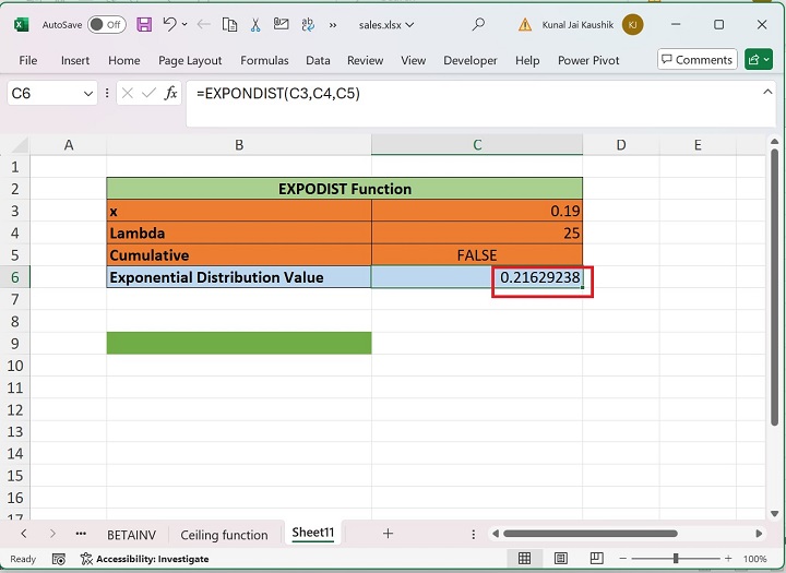 Excel EXPONDIST Function 2