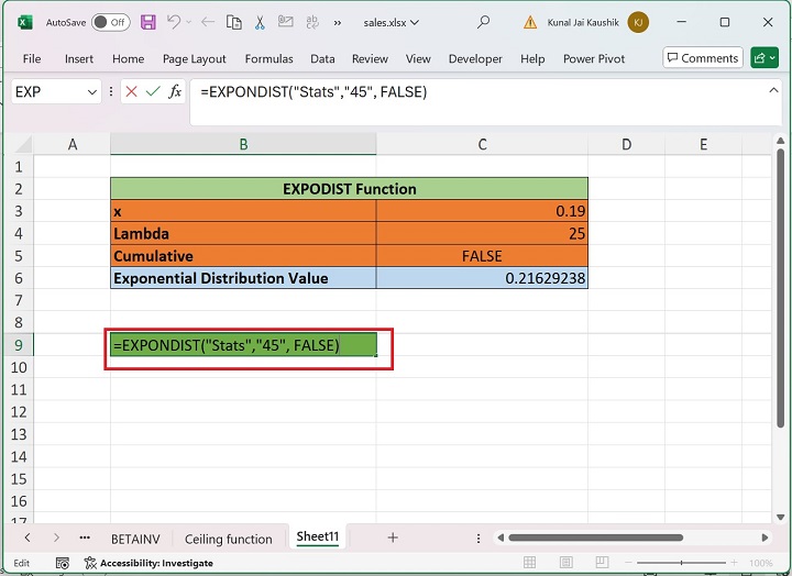 Excel EXPONDIST Function 4